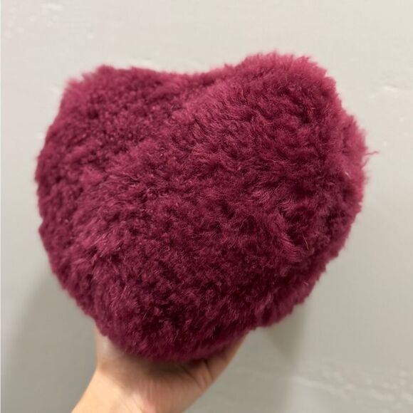 Maroon Handmade Dyed Genuine Shearling Heart Shaped & Fur Strap Bag, Crossbody - Picture 11 of 16